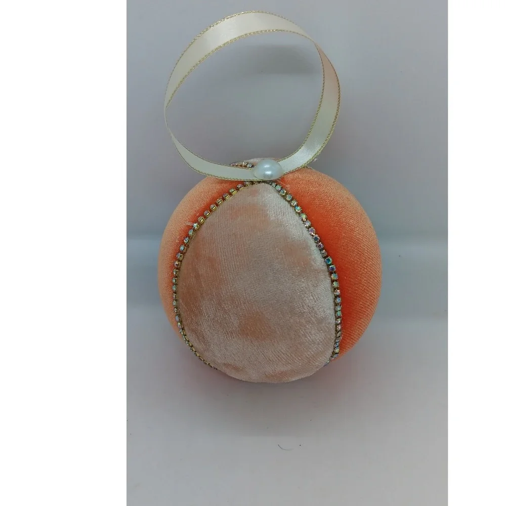 Set of 8 Handmade Kimekomi Christmas Ornaments Orange Velvet Glass Rhinestones